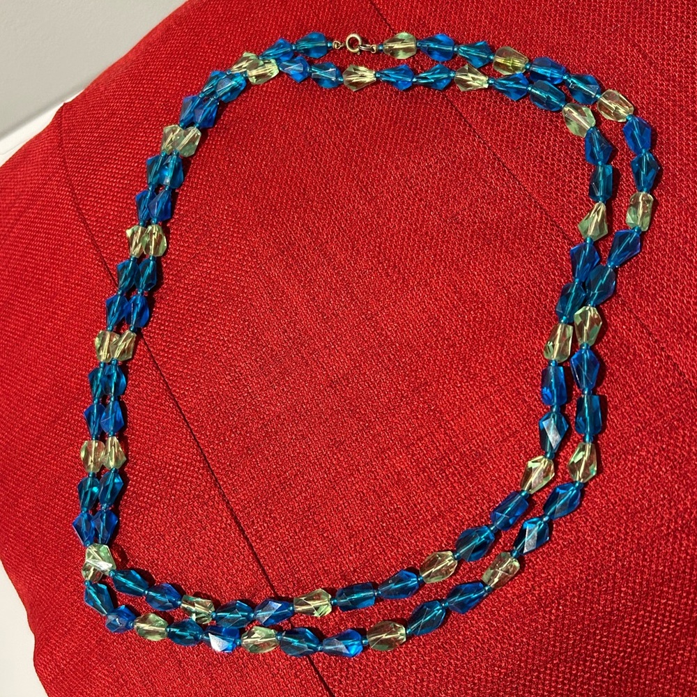 Vintage Blue & Light Green Bead Necklace